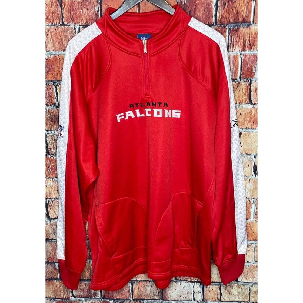 Atlanta Falcons NFL Reebok Mens 2XL Red 1/4 Zip Pullover Jacket Fleece Lined